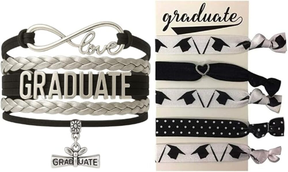 Graduation Jewelry Black Bracelet Hair Ties Set
